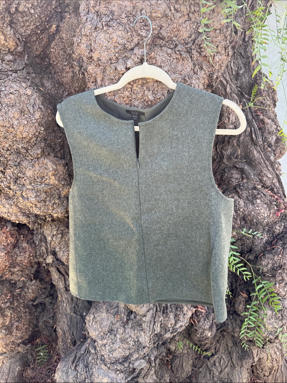 COS Sleeveless Wool-Blend Tunic Vest in Olive